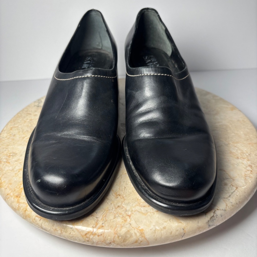 Franco Sarto Womens Black Leather Chunky Block Heel Loafer‎ Pumps 8M READ - Picture 6 of 10
